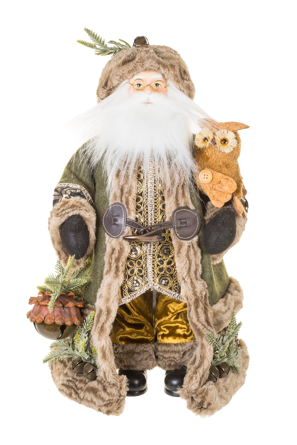 Evergreen Wishes Santa with Owl | 18″