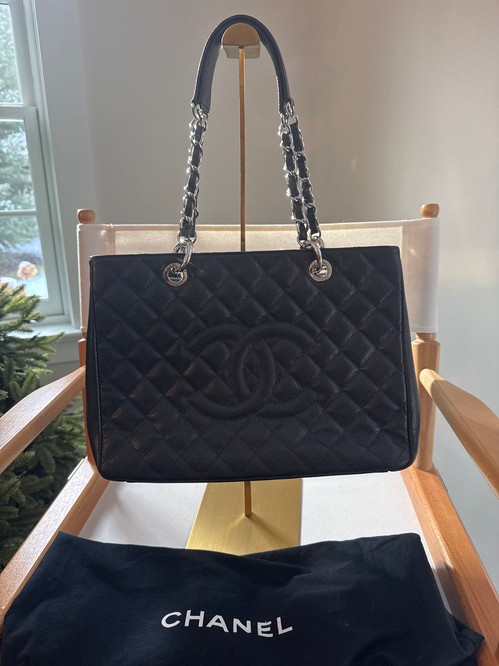 Chanel Quilted CC Grand Shopping Tote Black SHW
