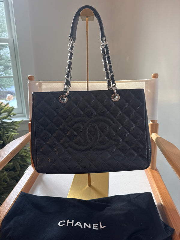 Chanel Quilted CC Grand Shopping Tote Black SHW