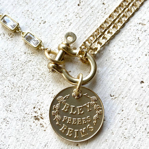 Edgy glam French champagne coin shackle necklace : Matte black