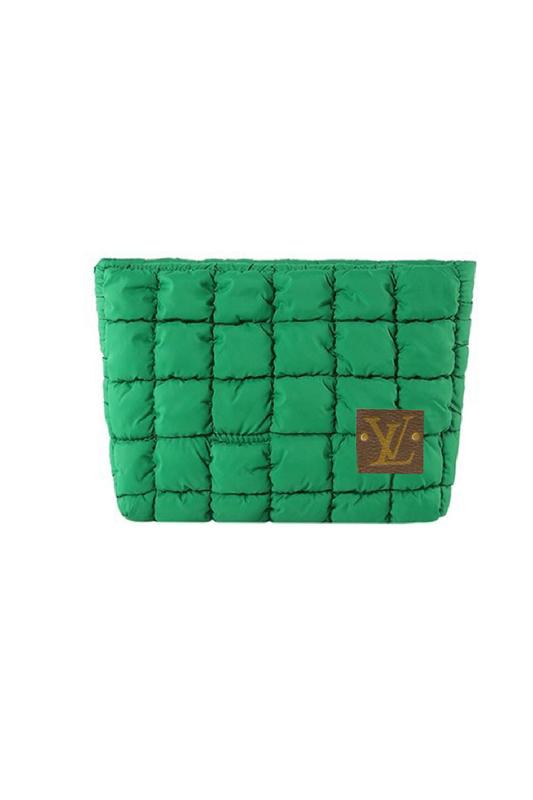 Upcycled Puffer Cosmetic Pouch: Green