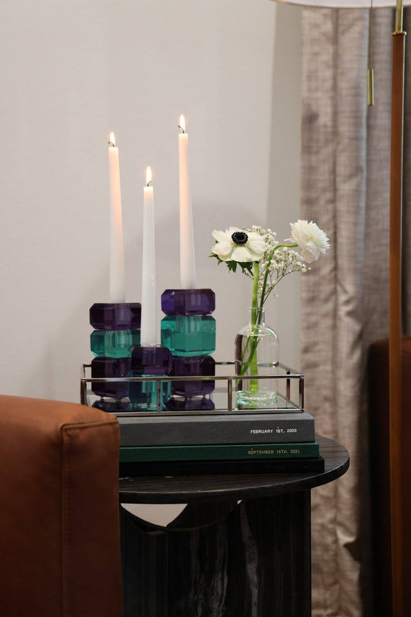 Interchangeable Candlestick Holders: - box of 4 pieces. Fushia, Orange or Grape