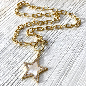 Mother of pearl star pendant necklace - Gold chunky chain