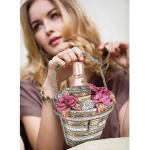 Champagne on Ice Beaded Bottle and Bucket Top-Handle Bag