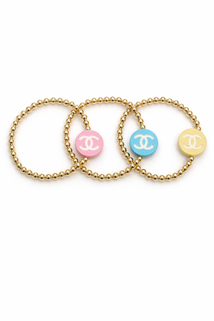 Chanel Upcycled Button Bracelets - Pink, Yellow or Blue