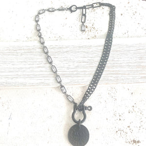 Edgy glam French champagne coin shackle necklace : Matte black