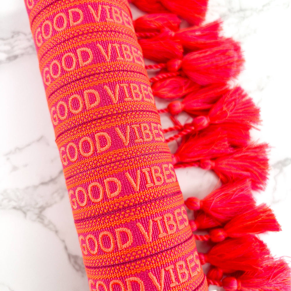 Good Vibes Bright Pink and Orange Embroidered Bracelet