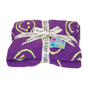 Smiley Face & Lightning Plush Throw Blankets Christmas Smiley Face Neon Fuchsia & New Sky Blue