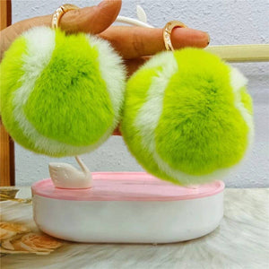 Tennis Keychain faux fur - APPLE GREEN