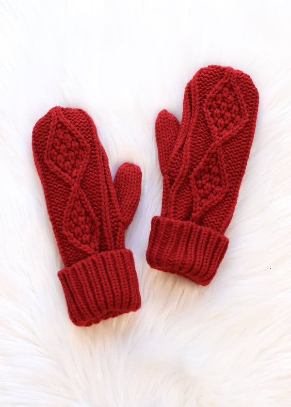 Red Cable Knit Mittens