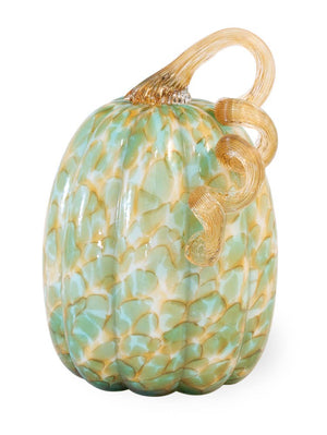 8.5" Green and Gold Glass Pumpkin Fall Autumn