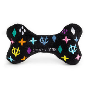 Black Monogram Chewy Vuiton Bone Squeaker Dog Toy: XL