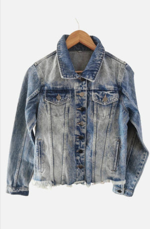 Cropped Denim Bee Jacket, Beaded
