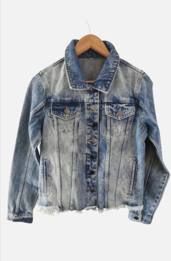 Cropped Denim Bee Jacket, Beaded