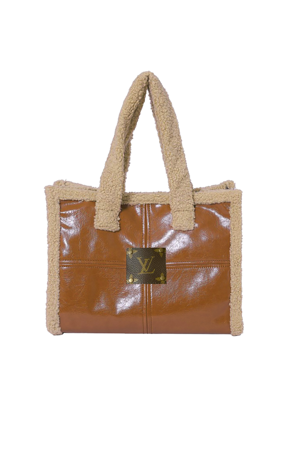 Upcycled Leather and Sherpa Tote: Red