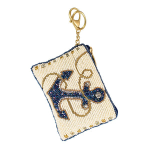 Hooked Up Beaded Blue Anchor Sailor's Coin Purse