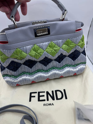 Fendi Peekaboo Limited Edition Mini Woven & Raffia Floral Bag