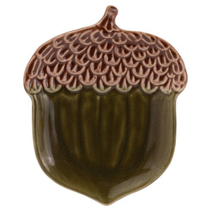 6.5" Long Olive Green Acorn Ceramic Plate Fall Autumn Décor