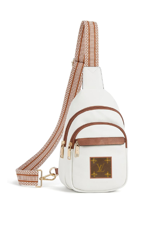 Upcycled  Louis Vuitton Trimmed Up Crossbody Bag: White