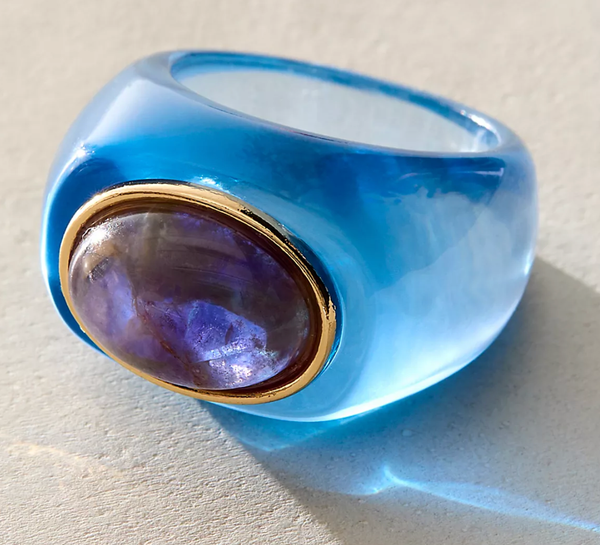Gummy Resin Signet Ring | Autumn, Cognac, Jade & Blue
