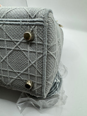 Dior Lady Dior Grey Embroidered Cannage Canvas Medium Bag - hard to find