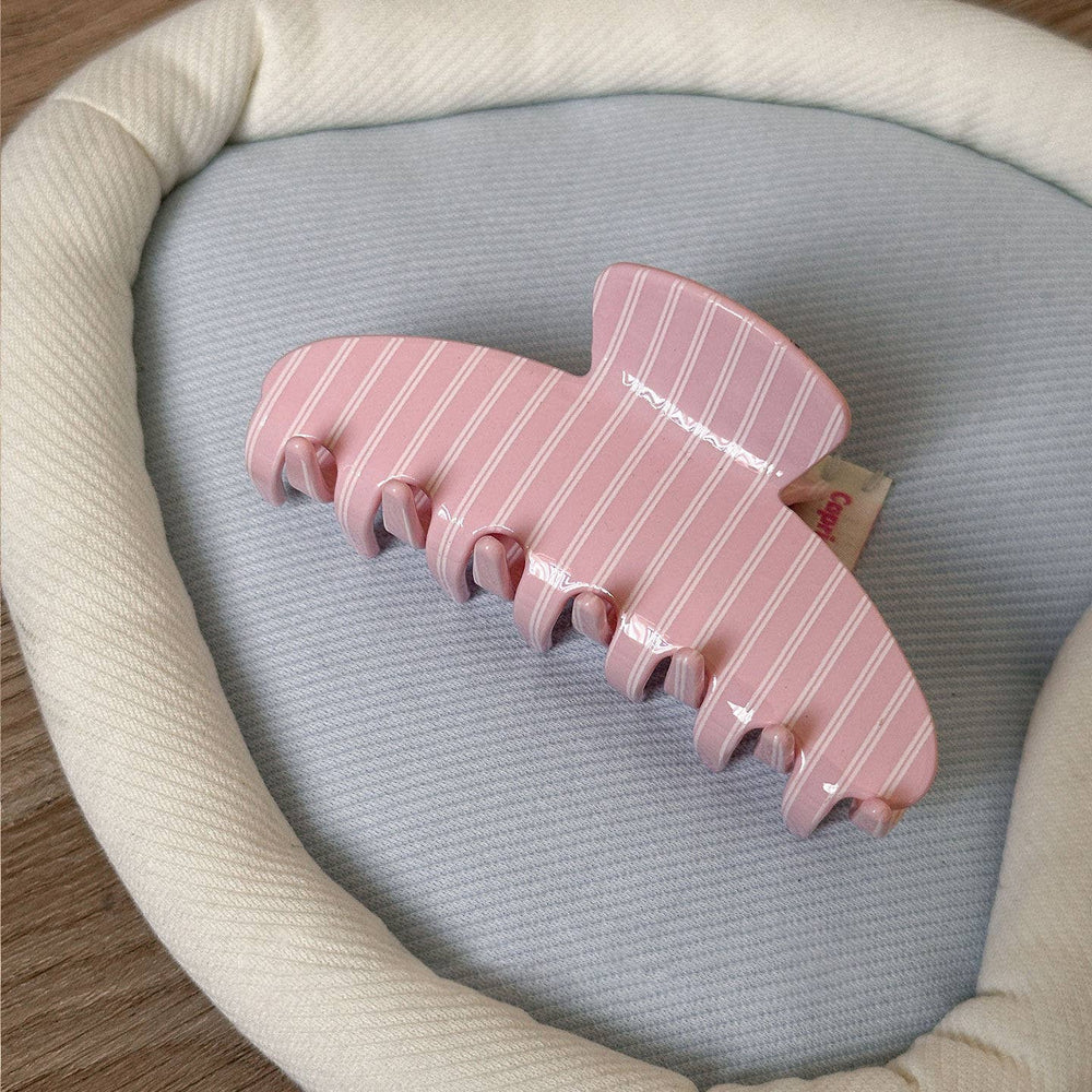 Striped Hair Claw Clip Coastal Summer Style Pink or Blue Striped