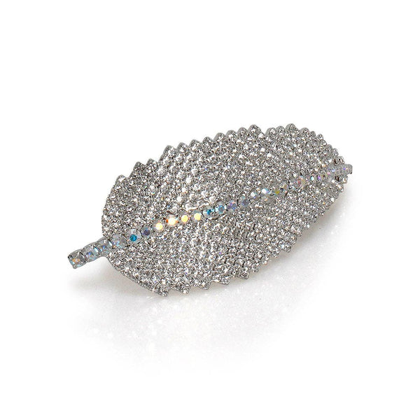 FEATHER CRYSTAL FRENCH BARRETTE: Gold