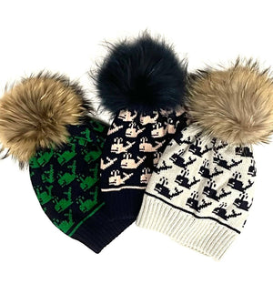 Whaley Cute Whale Pom Pom Hats: Gray/navy