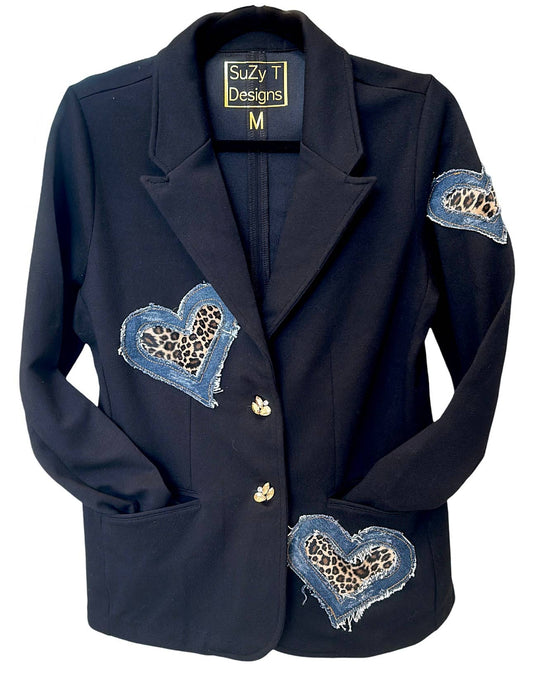 Ponte Blazer with DENIM & LEOPARD Hearts---So on TREND!: Small