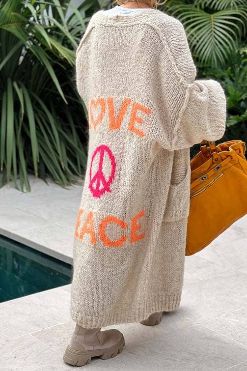Love and Peace Knit Cardigan: ORANGE / S/M