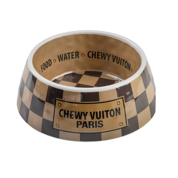 Checker Chewy Vuiton Bowl - Dog Bowls: Medium