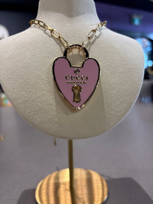 Gucci heart padlock up cycled necklace on paper clip chain