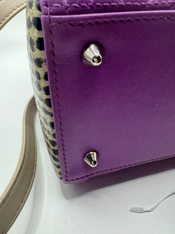 Dior Lady Dior Tri-colour Genuine Python side purple/pink/cream with SHW