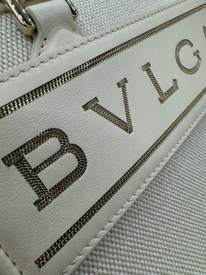 Bvlgari Cream Canvas Crystal metallic logo small Tote