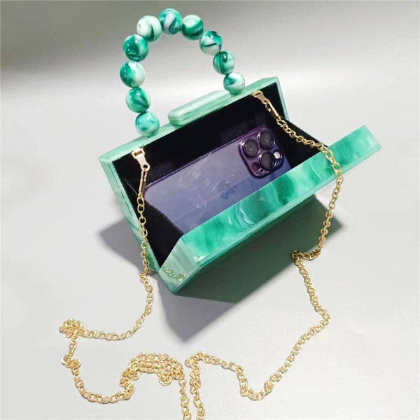 Acrylic Beaded Clutch Evening Sky Blue, Green Mint, or Rose Red