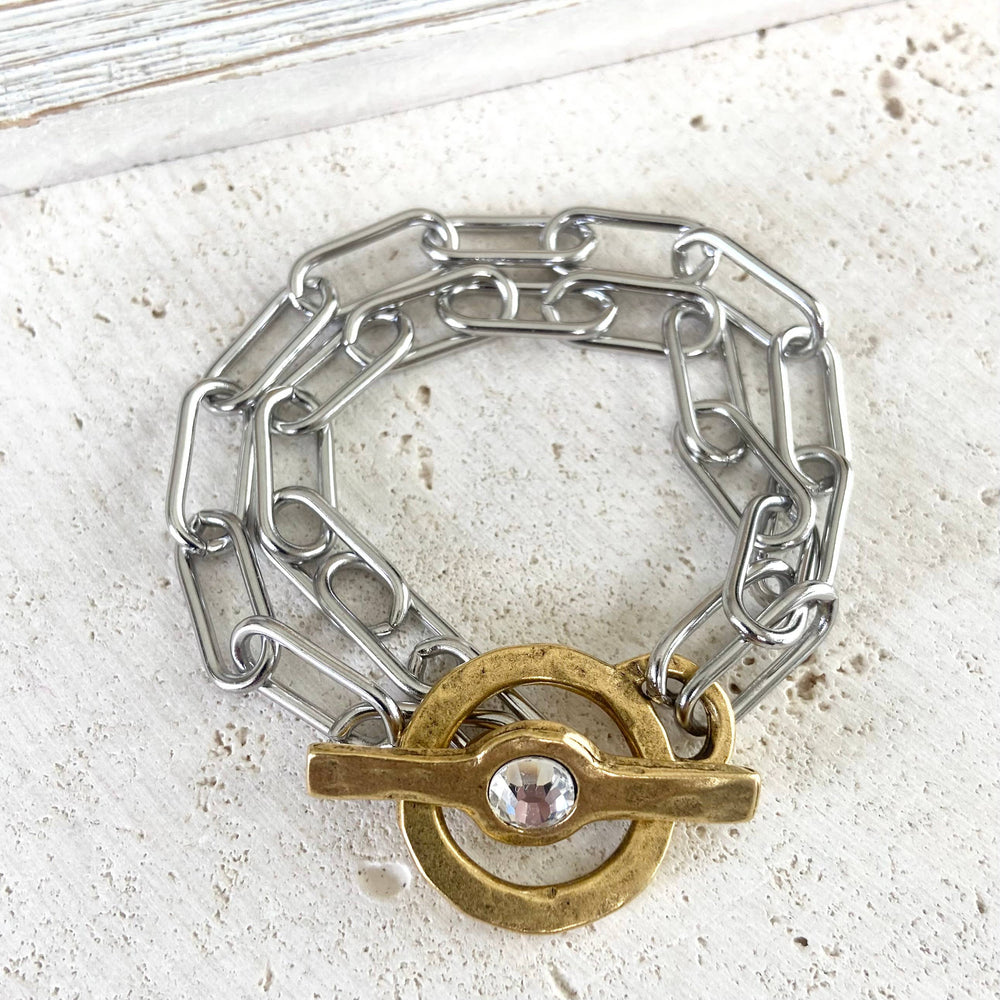 Chunky paperclip bracelet mixed metal non tarnishing jewelry: Mixed metal, Gold & Silver