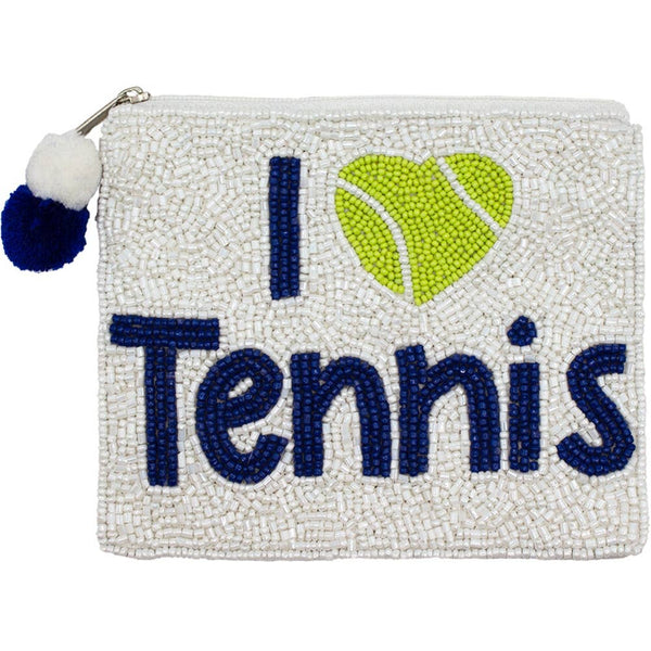I Love Tennis Beaded Coin Pouch
