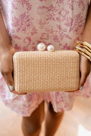 Mimi Pearl Top Straw Clutch