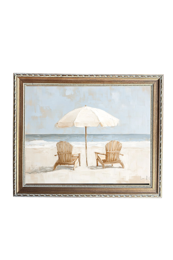 Beach Umbrellas | French Country Brass Inspired Gold Framed Art: 12 x 16