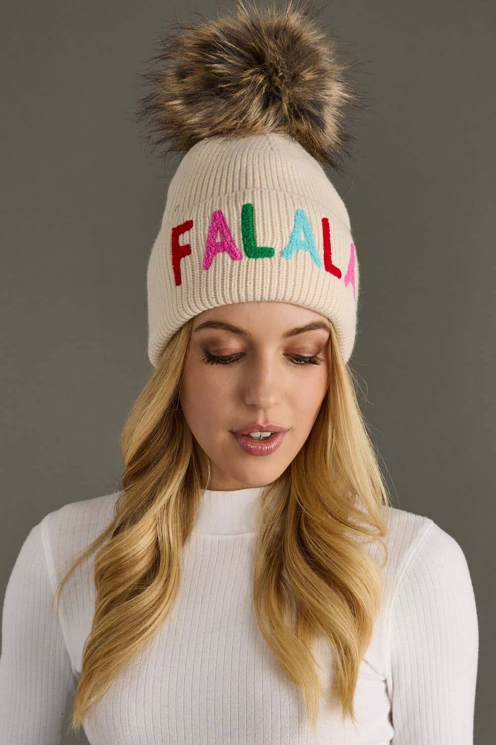 Beige Fa La La Knit Pom Hat