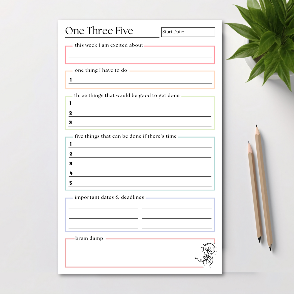 One Three Five Weekly Organizer and Planner: 50-Page Notepad
