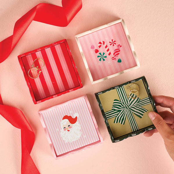 Scallop Trinket Tray-Holiday Gift Bow Green