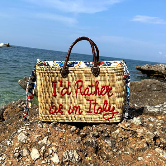 I'd Rather Be In Italy Leather Handle Reed Bag