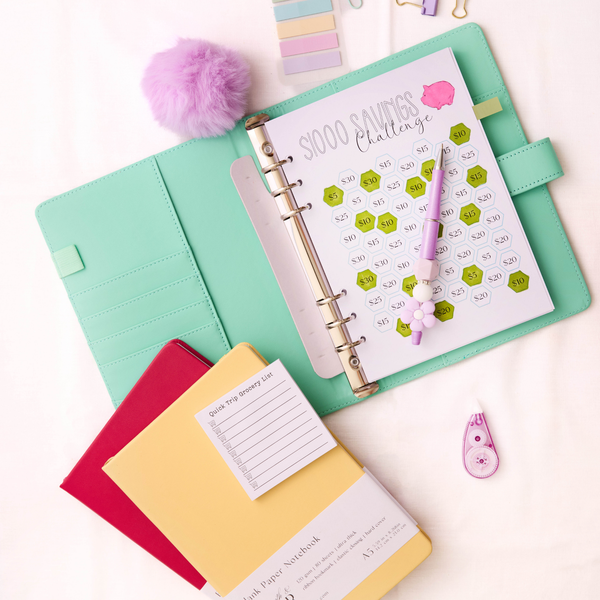 A5 Binder: 6 Hole with Elastic Pen Holder & Magnetic Closure: Yellow