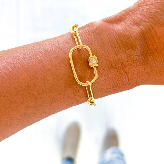 Large Link CZ Gold Bracelet