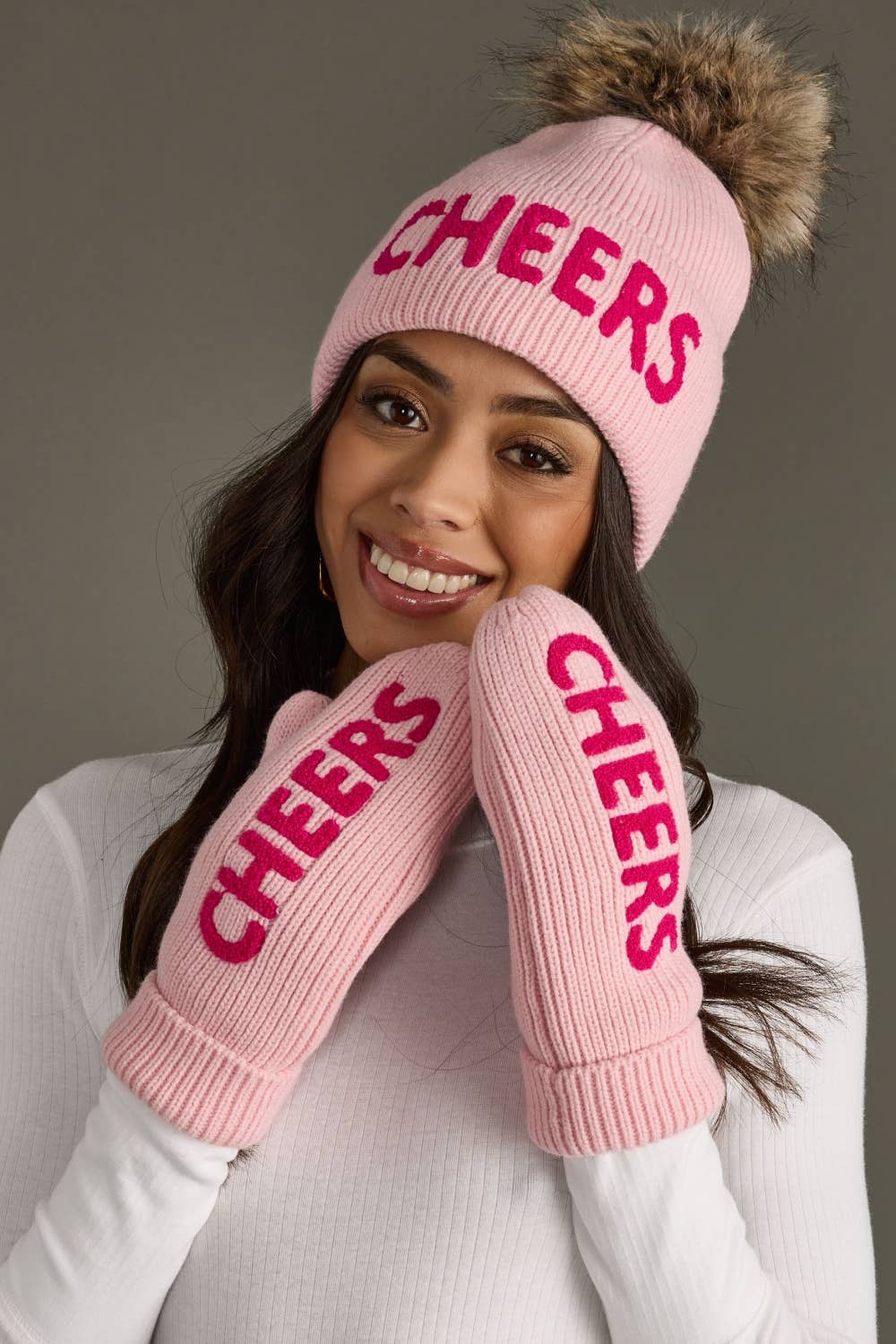 Pink Cheers Knit Mittens