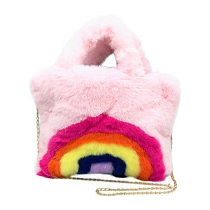 Faux Fur Fuzzy Rainbow Purse Christmas Gift for Kids: WHITE