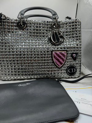 Christian Dior Limited Edition Large Diorissimo Tote – Metallic Tweed with Patches