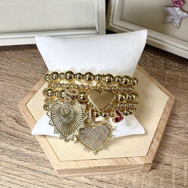 Serephena Love Stack of Beaded Bracelets: Yellow Gold and Silver