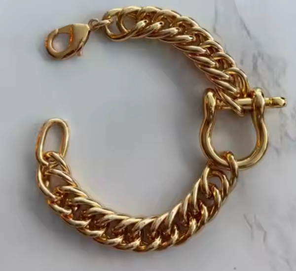 Horse Bit Carabiner Cuban Bracelet- Equestrian Steel: Yellow Gold